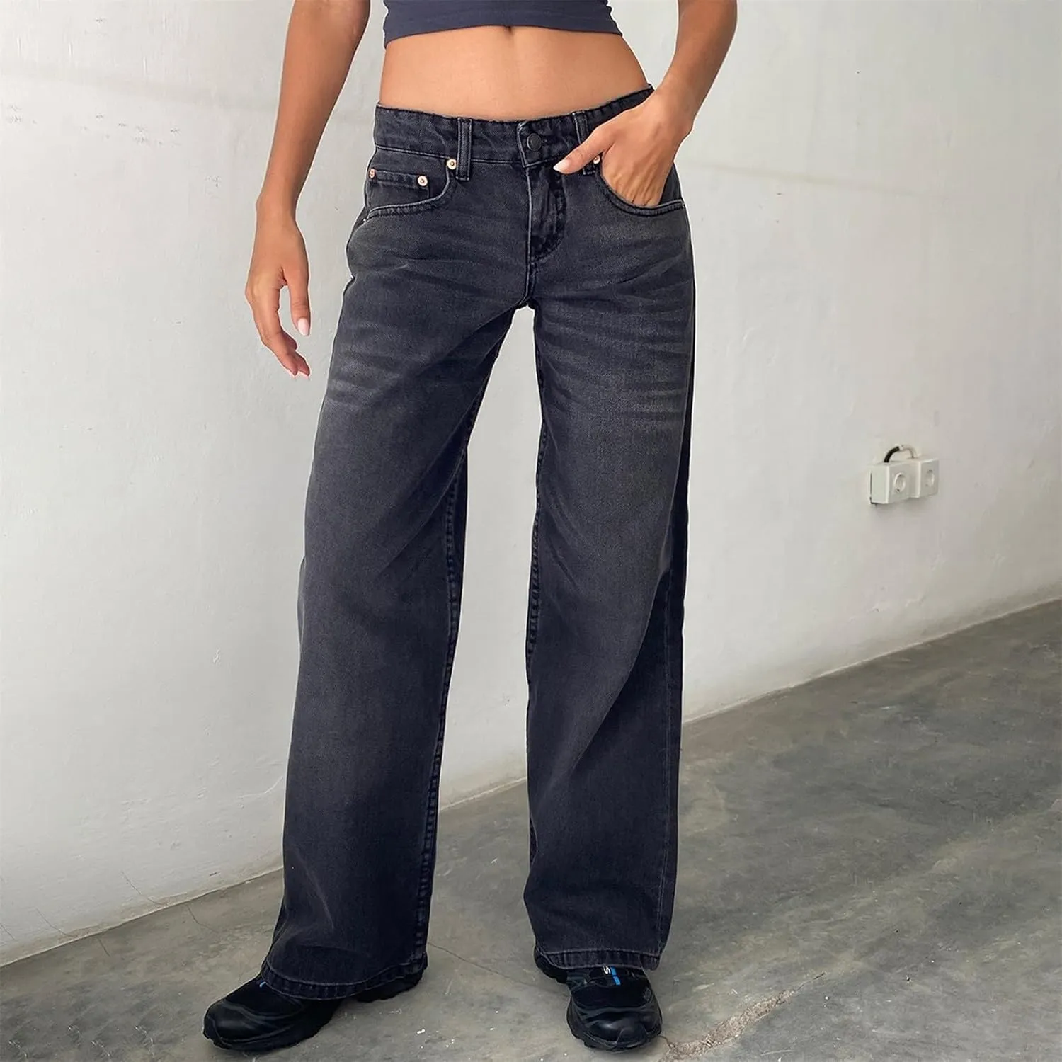 Denim Sweatpants Jeans for Women Boyfriend High Waited Baggy Wide Leg Jeans Y2k Streetwear Loose Denim Pants Pocket