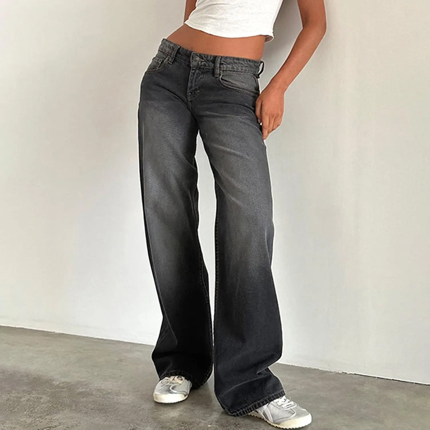 Denim Sweatpants Jeans for Women Boyfriend High Waited Baggy Wide Leg Jeans Y2k Streetwear Loose Denim Pants Pocket