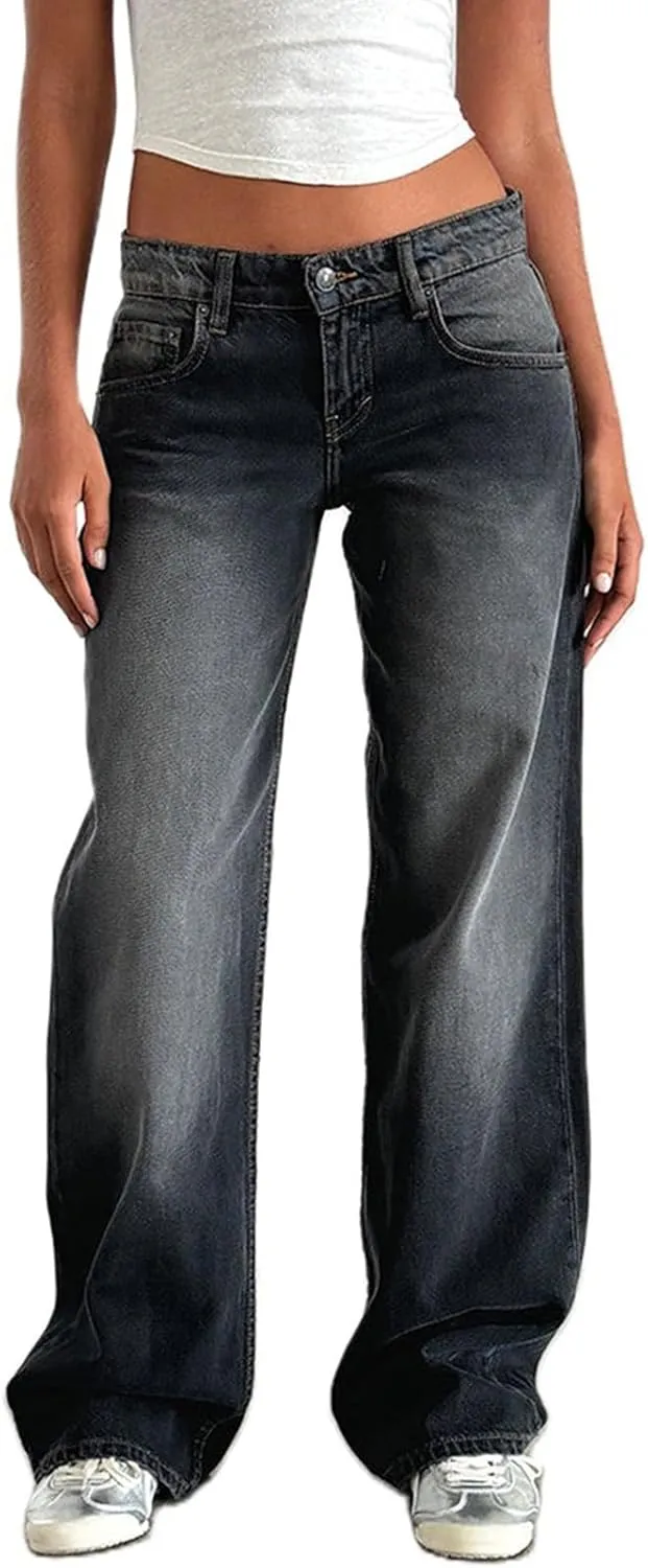 Denim Sweatpants Jeans for Women Boyfriend High Waited Baggy Wide Leg Jeans Y2k Streetwear Loose Denim Pants Pocket