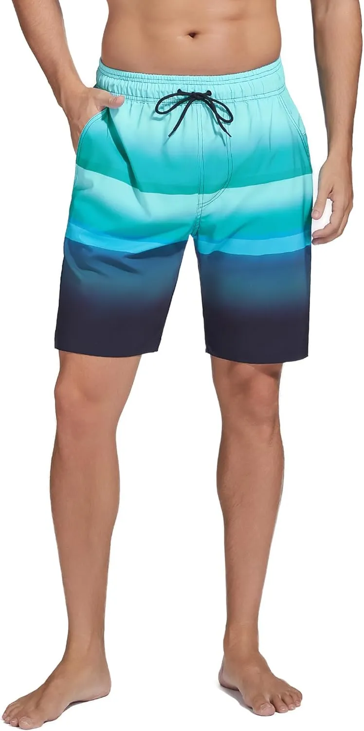 difficort Mens Swim Trunks Quick Dry Bathing Suit 9 inch Inseam Board Shorts with Compression Liner and Zipper Pocket