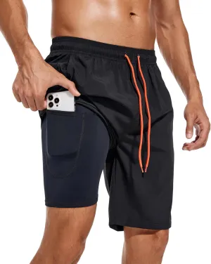difficort Mens Swim Trunks Quick Dry Bathing Suit 9 inch Inseam Board Shorts with Compression Liner and Zipper Pocket