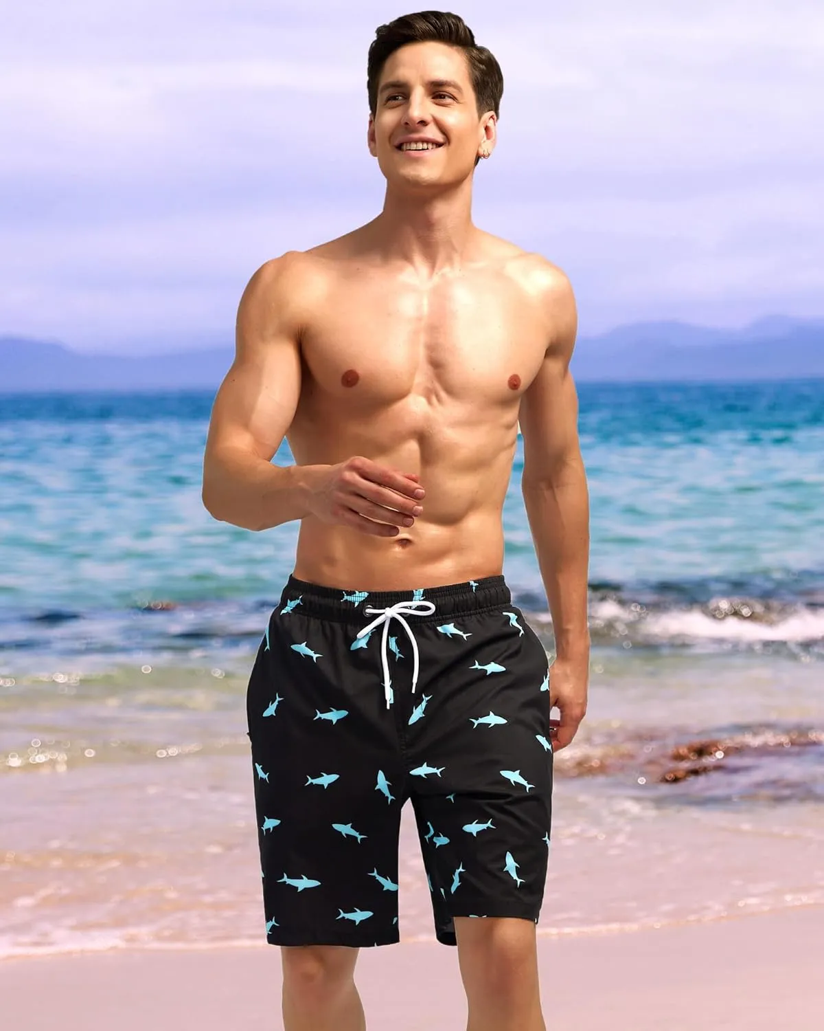 difficort Mens Swim Trunks Quick Dry Bathing Suit 9 inch Inseam Board Shorts with Compression Liner and Zipper Pocket