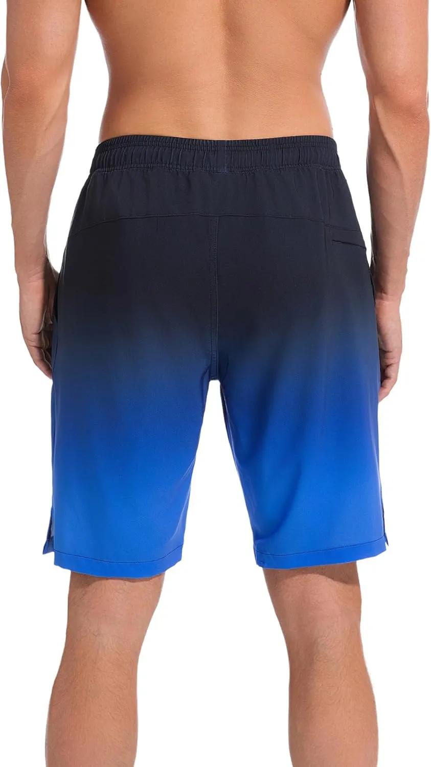 difficort Mens Swim Trunks Quick Dry Bathing Suit 9 inch Inseam Board Shorts with Compression Liner and Zipper Pocket