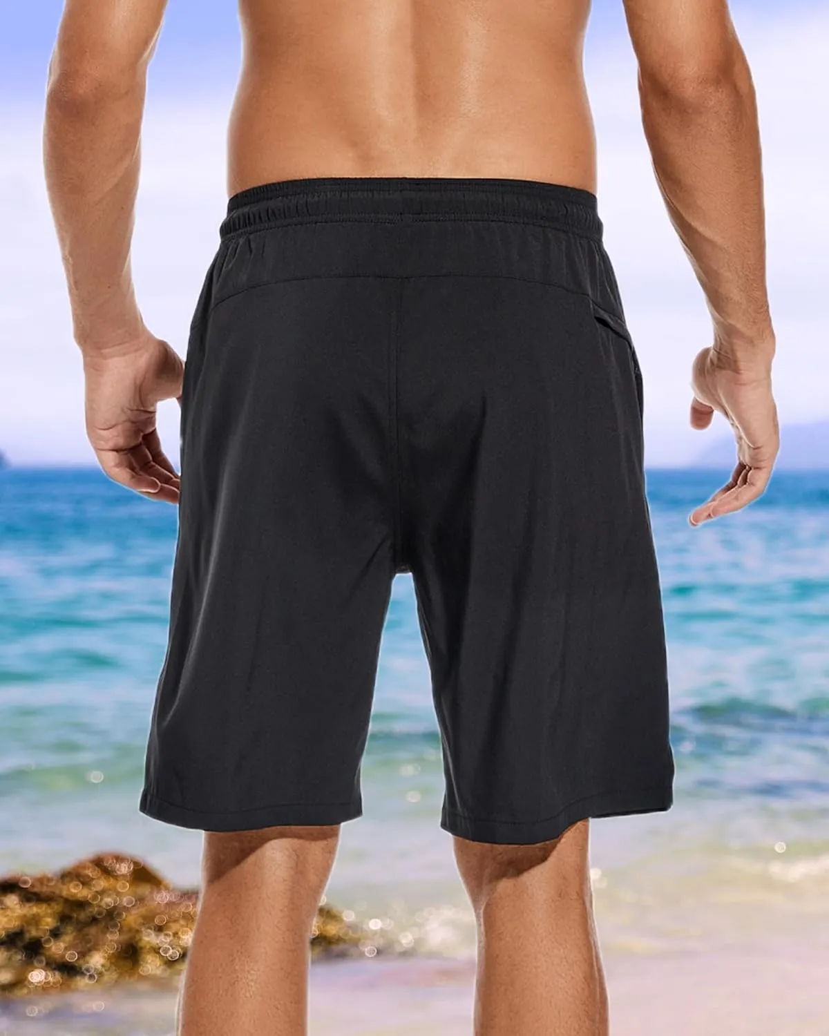 difficort Mens Swim Trunks Quick Dry Bathing Suit 9 inch Inseam Board Shorts with Compression Liner and Zipper Pocket