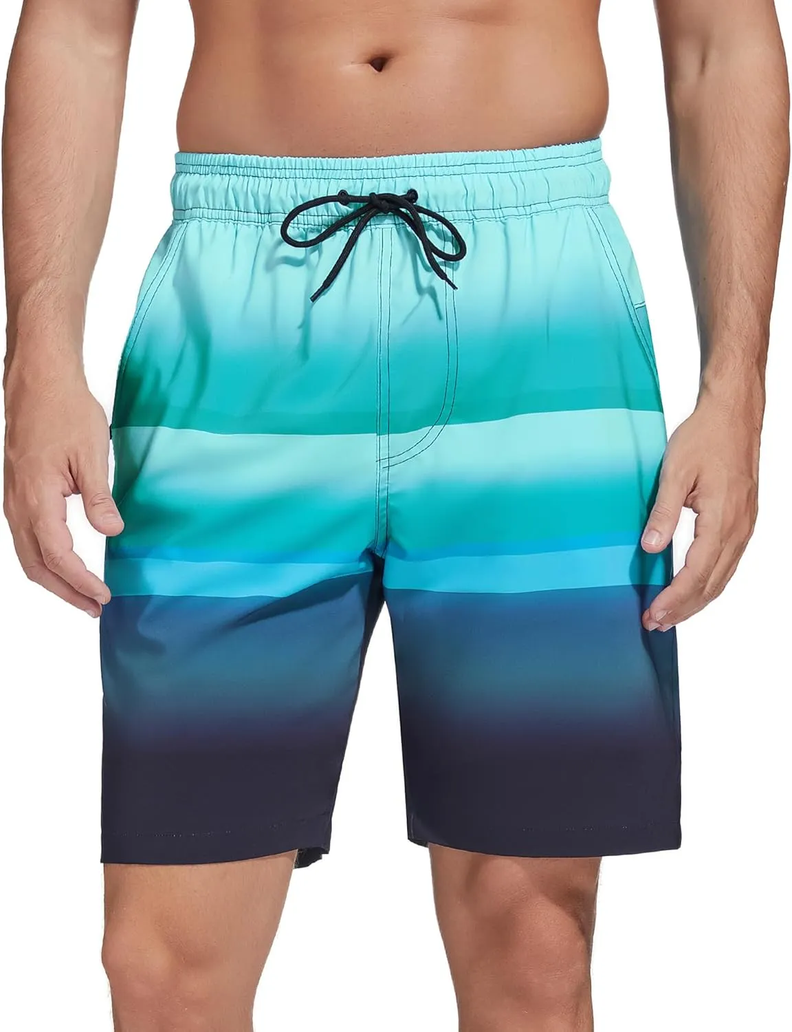 difficort Mens Swim Trunks Quick Dry Bathing Suit 9 inch Inseam Board Shorts with Compression Liner and Zipper Pocket