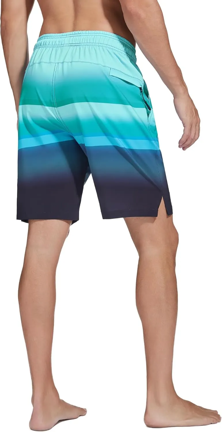 difficort Mens Swim Trunks Quick Dry Bathing Suit 9 inch Inseam Board Shorts with Compression Liner and Zipper Pocket