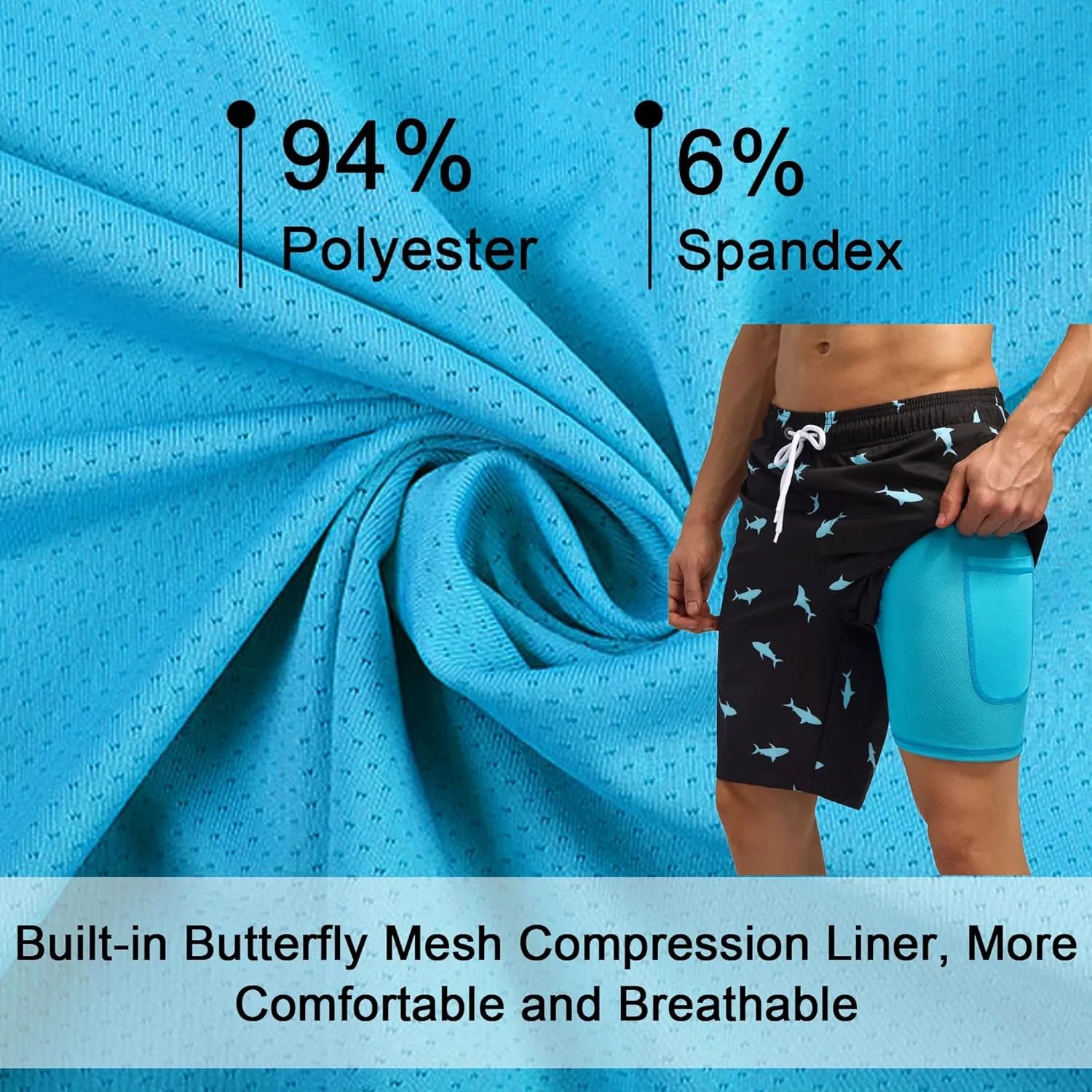 difficort Mens Swim Trunks Quick Dry Bathing Suit 9 inch Inseam Board Shorts with Compression Liner and Zipper Pocket