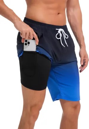 difficort Mens Swim Trunks Quick Dry Bathing Suit 9 inch Inseam Board Shorts with Compression Liner and Zipper Pocket