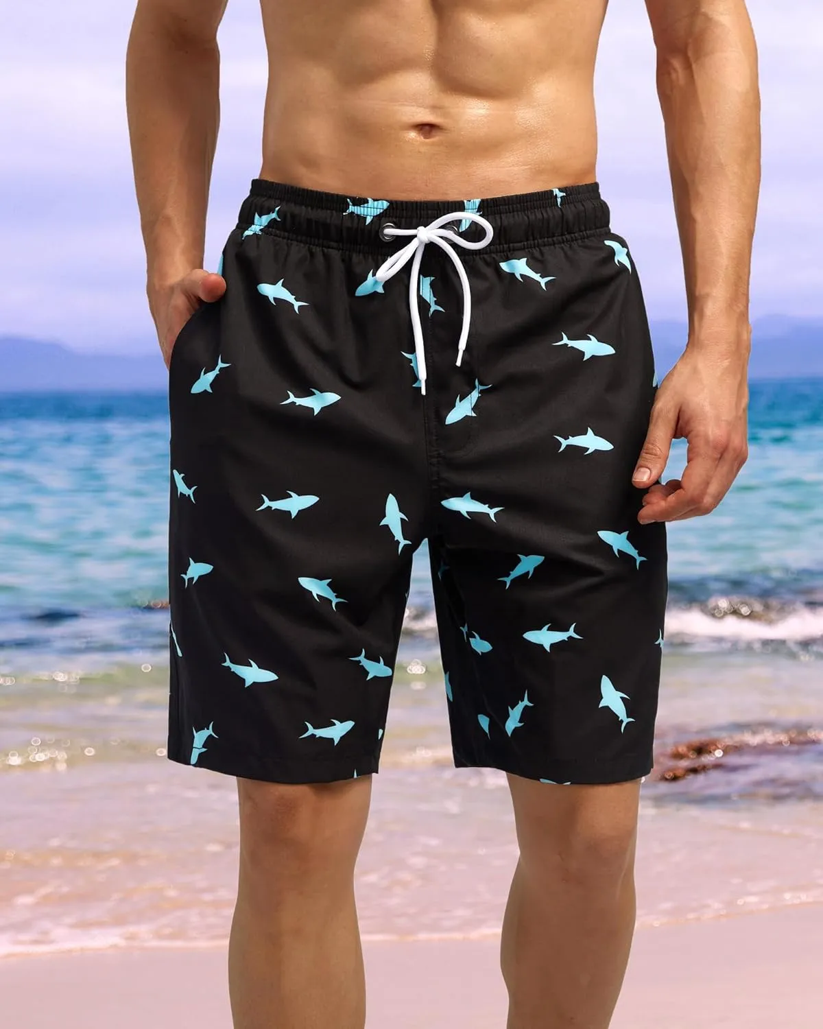 difficort Mens Swim Trunks Quick Dry Bathing Suit 9 inch Inseam Board Shorts with Compression Liner and Zipper Pocket