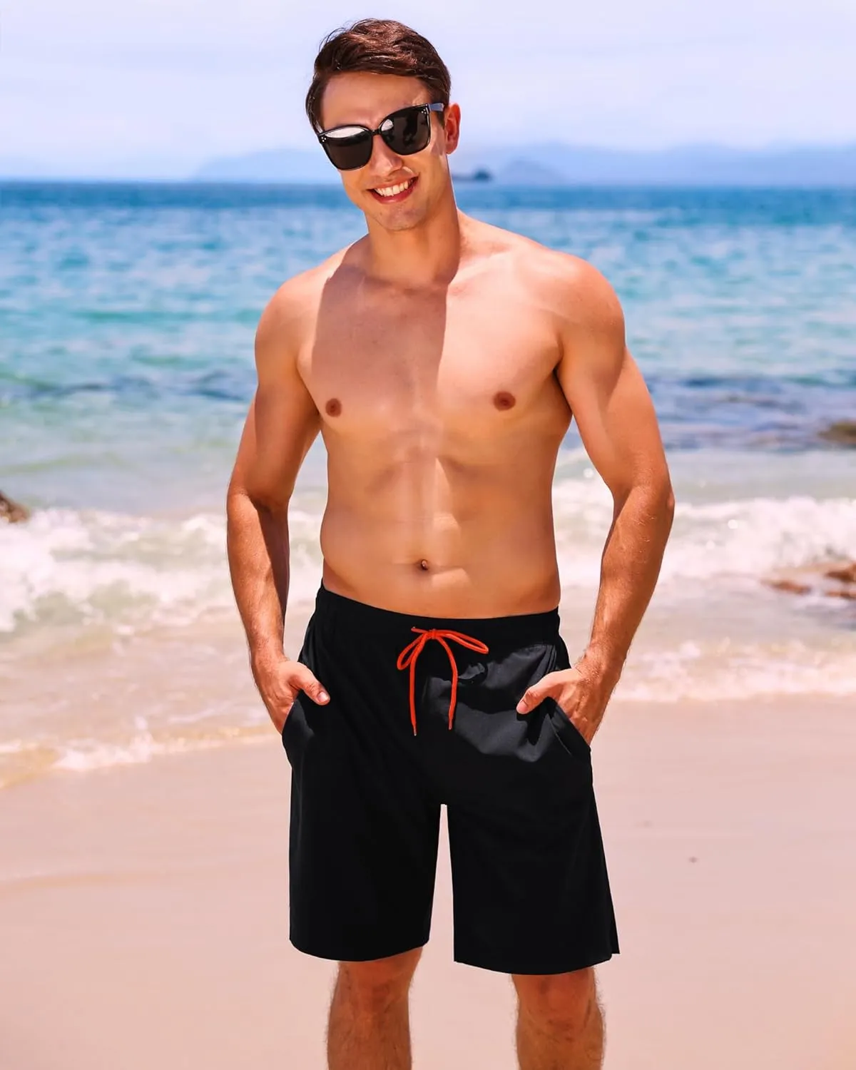 difficort Mens Swim Trunks Quick Dry Bathing Suit 9 inch Inseam Board Shorts with Compression Liner and Zipper Pocket