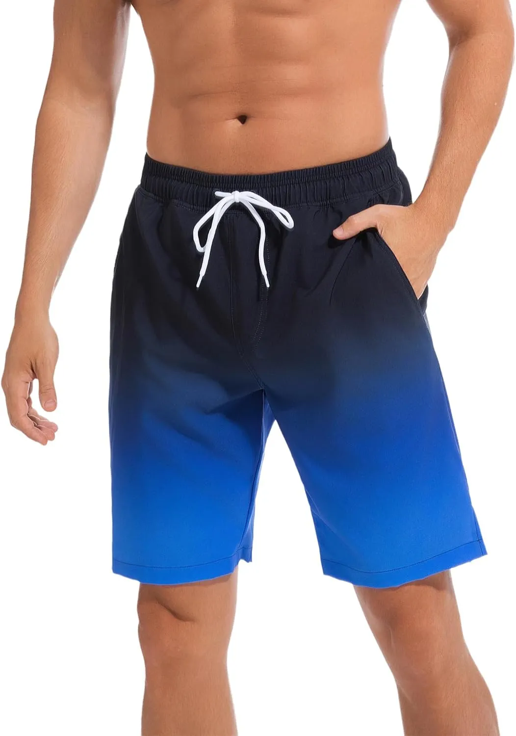 difficort Mens Swim Trunks Quick Dry Bathing Suit 9 inch Inseam Board Shorts with Compression Liner and Zipper Pocket
