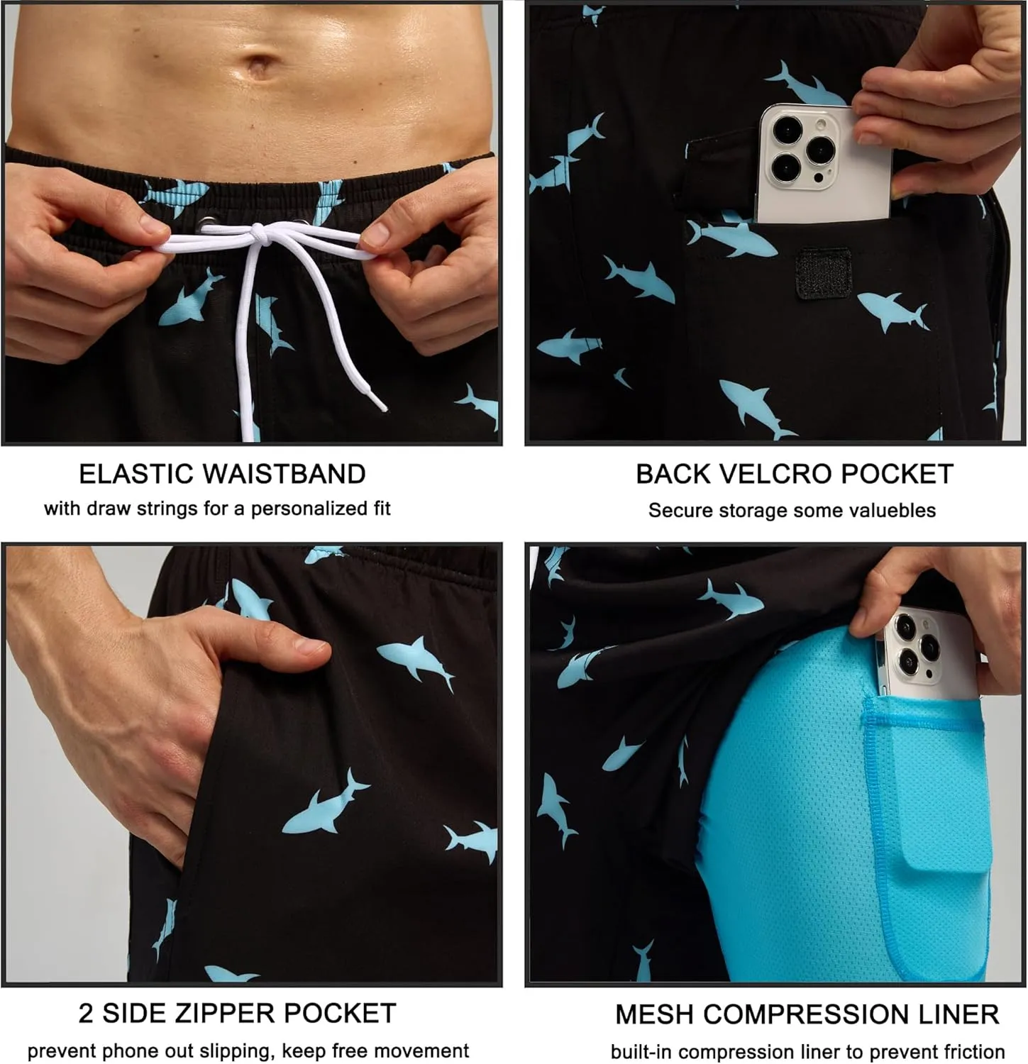 difficort Mens Swim Trunks Quick Dry Bathing Suit 9 inch Inseam Board Shorts with Compression Liner and Zipper Pocket