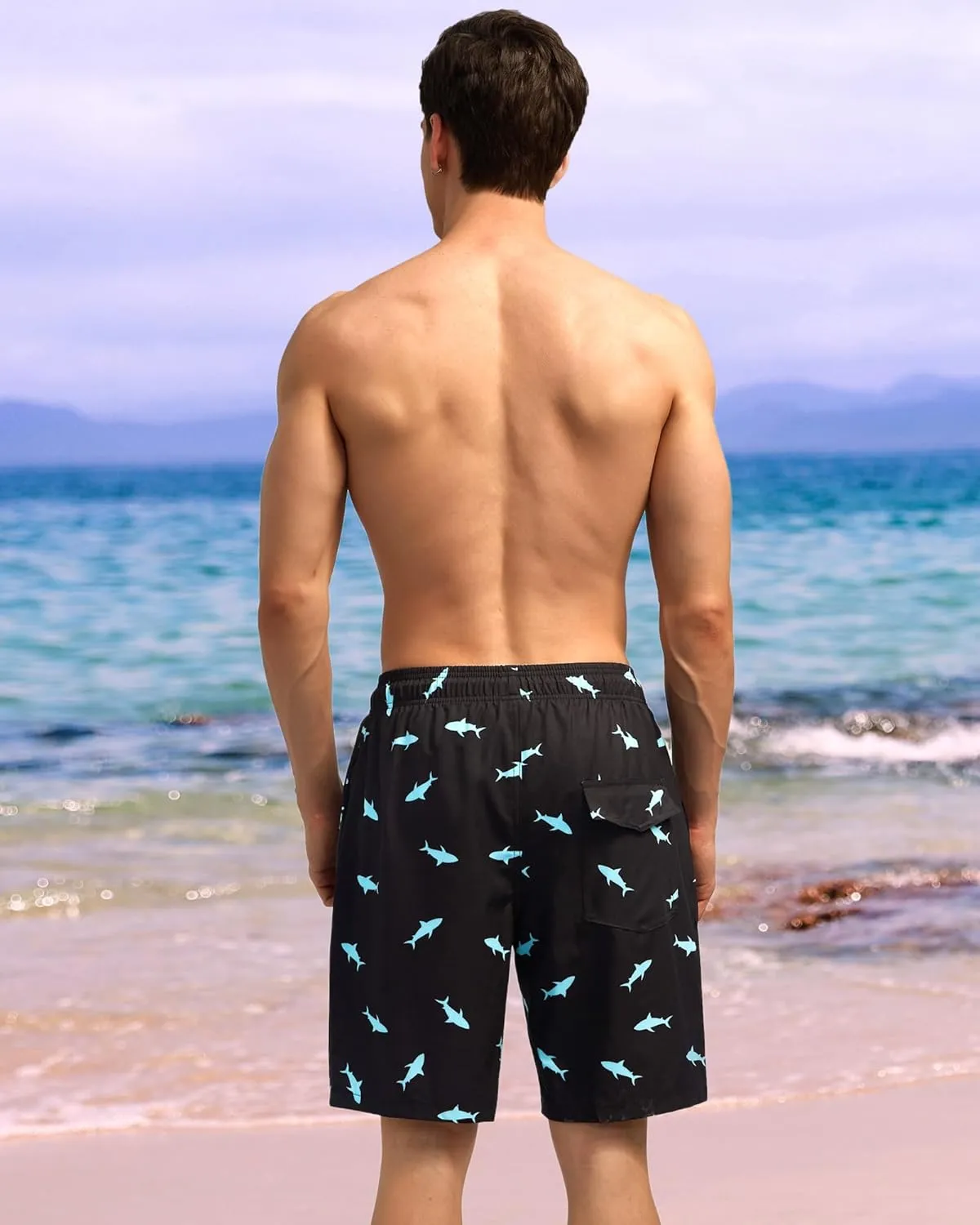 difficort Mens Swim Trunks Quick Dry Bathing Suit 9 inch Inseam Board Shorts with Compression Liner and Zipper Pocket