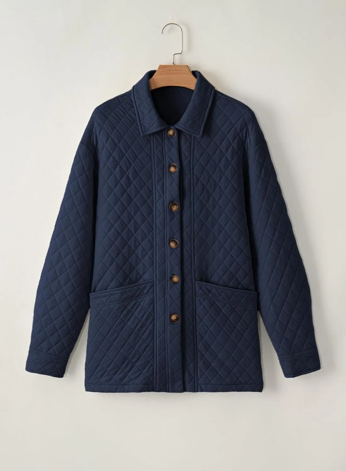 Dokotoo Casual Quilted Jackets for Women Button Down Collared Long Sleeve Shirts Spring Jackets with Pockets 2025