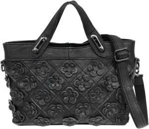 Downupdown Genuine Leather Tote Bag for Women 3D Floral Handbags Purses Top Handle Bags Satchel Shoulder Crossbody Bag Ladies