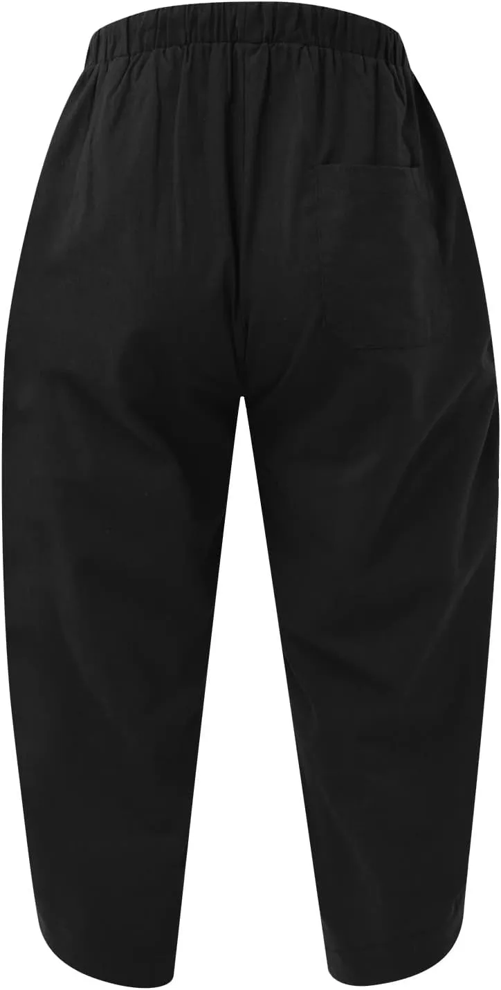 Dudubaby Men Casual Pants Mens Baggy Pants Drawstring Cotton Linen Wide Leg Yoga Pants Solid Color Baggy Pants