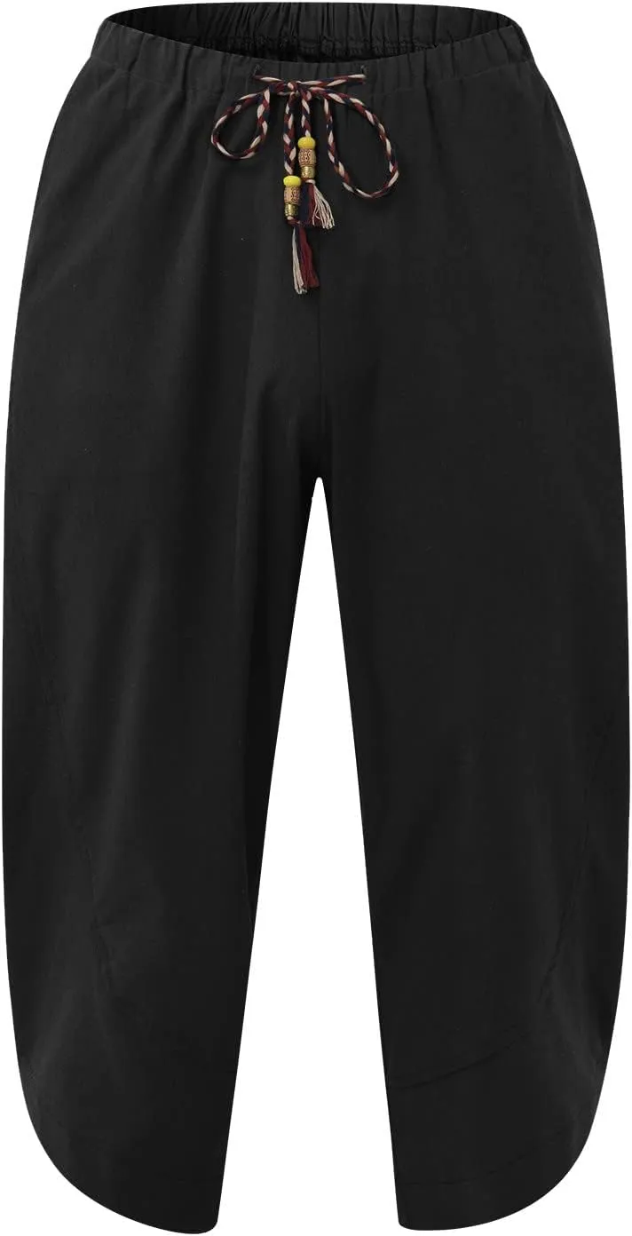 Dudubaby Men Casual Pants Mens Baggy Pants Drawstring Cotton Linen Wide Leg Yoga Pants Solid Color Baggy Pants
