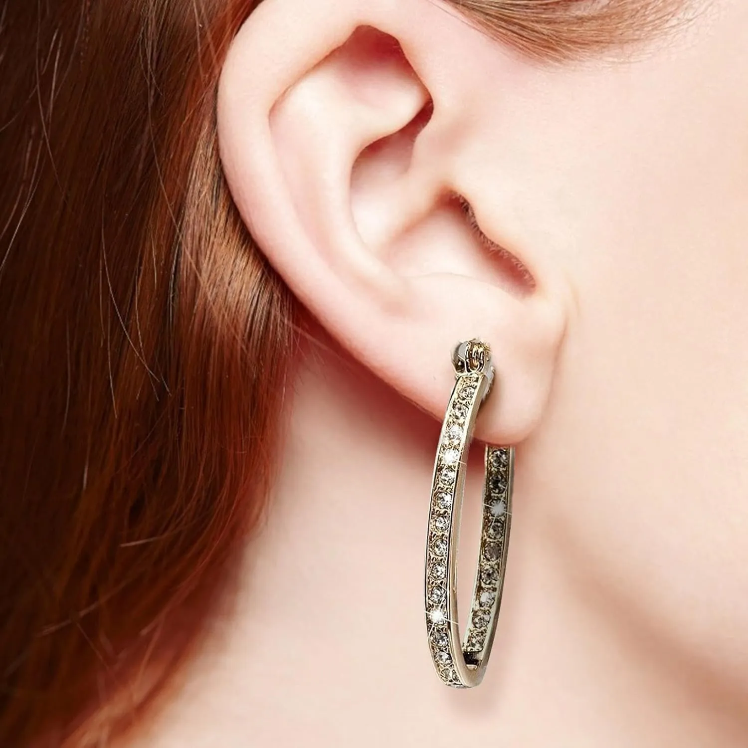 Earring Hoop Stud Drop & Dangle, Dazzling Women Rhinestone Inlaid Big Circle Hoop Earrings Party Banquet Jewelry for Women Birthday Valentines Earrings Gift