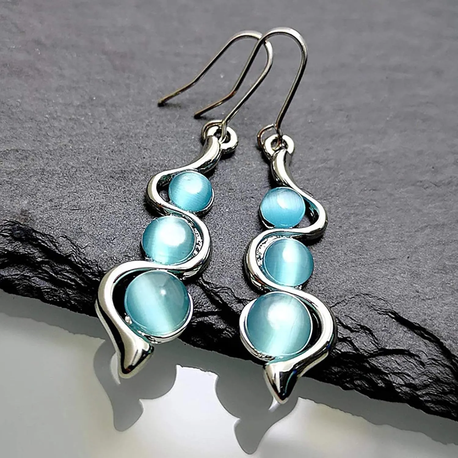 Earring Hoop Stud Drop & Dangle, Women Fashion Faux Opal Curve Shape Pendant Dangle Hook Earrings Jewelry Gift for Women Teen Girls Birthday Christmas Friends Gift