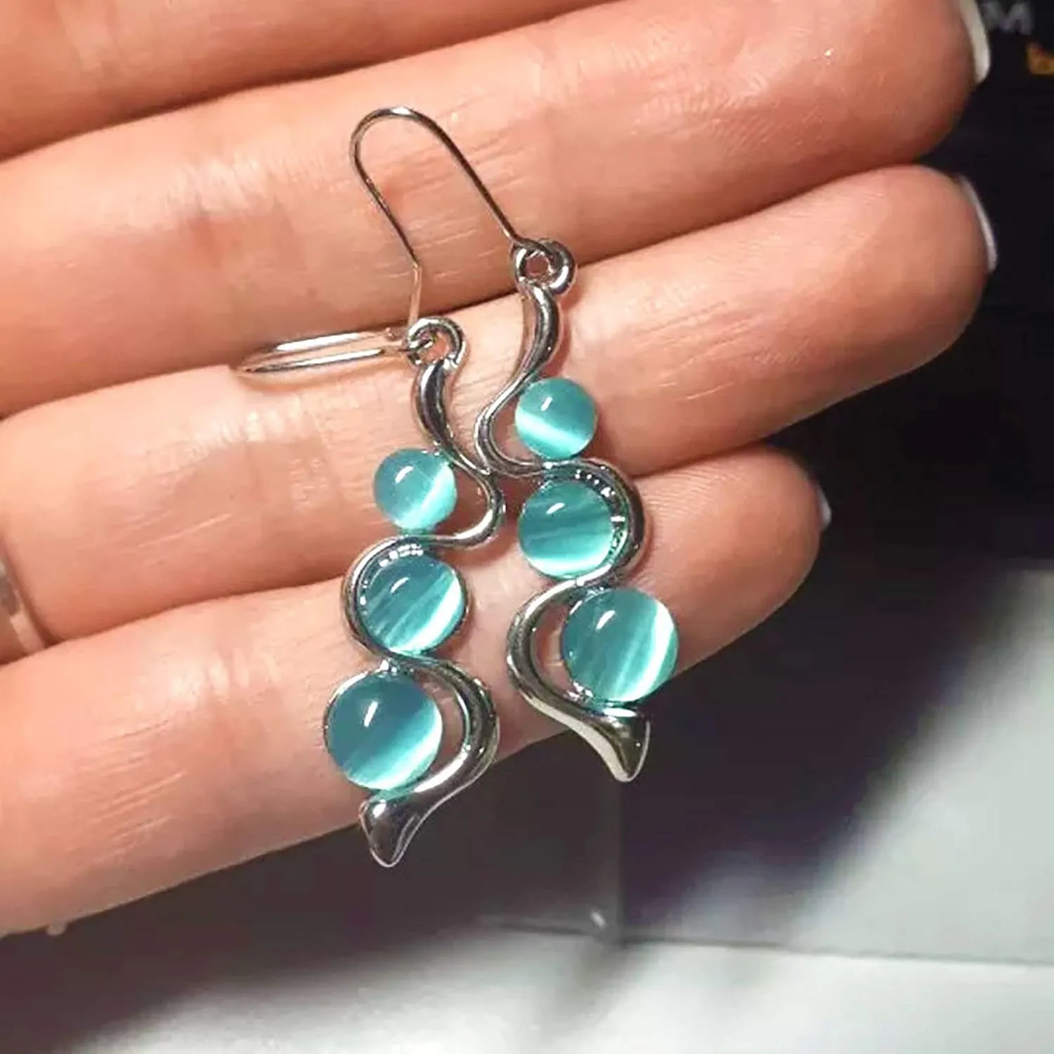 Earring Hoop Stud Drop & Dangle, Women Fashion Faux Opal Curve Shape Pendant Dangle Hook Earrings Jewelry Gift for Women Teen Girls Birthday Christmas Friends Gift
