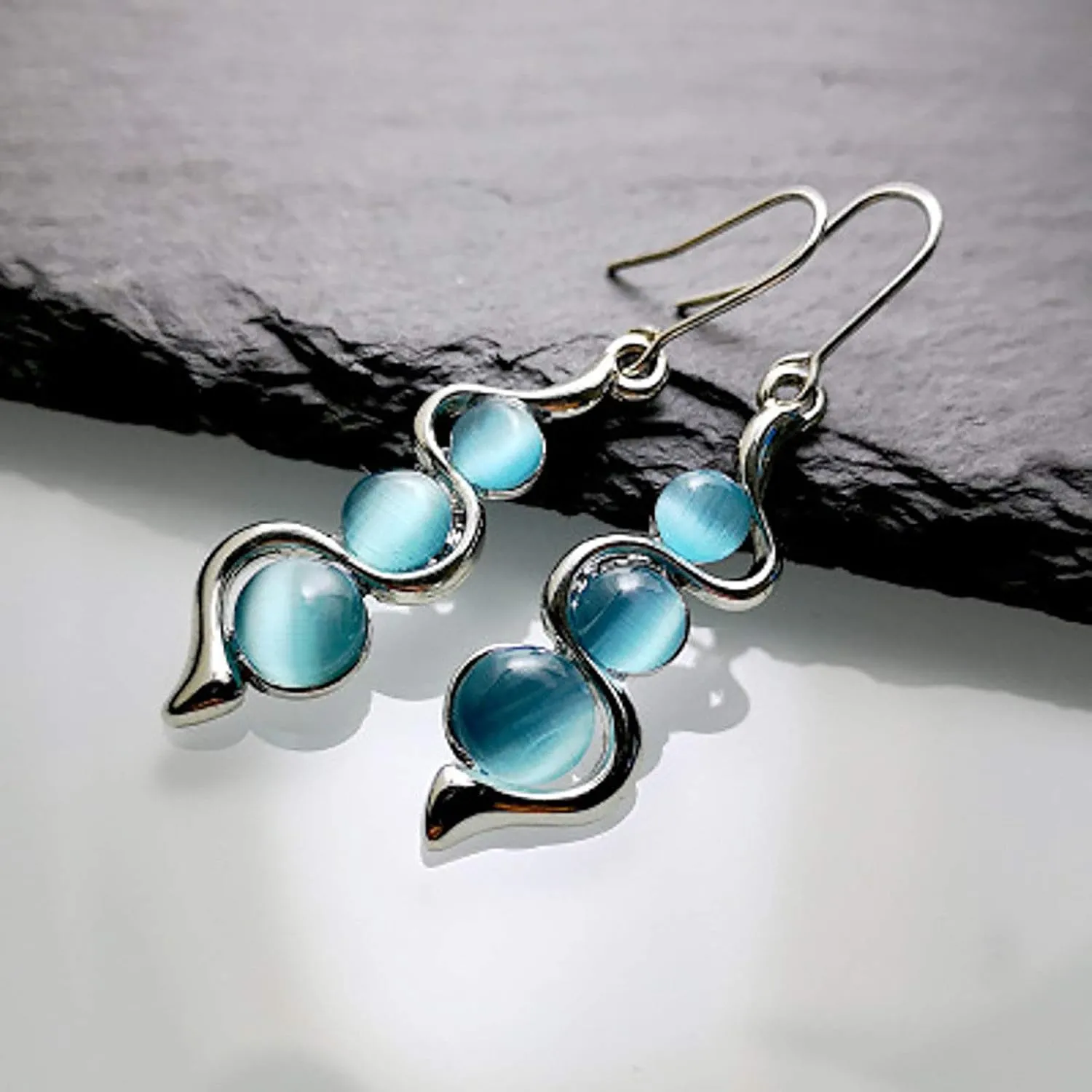 Earring Hoop Stud Drop & Dangle, Women Fashion Faux Opal Curve Shape Pendant Dangle Hook Earrings Jewelry Gift for Women Teen Girls Birthday Christmas Friends Gift