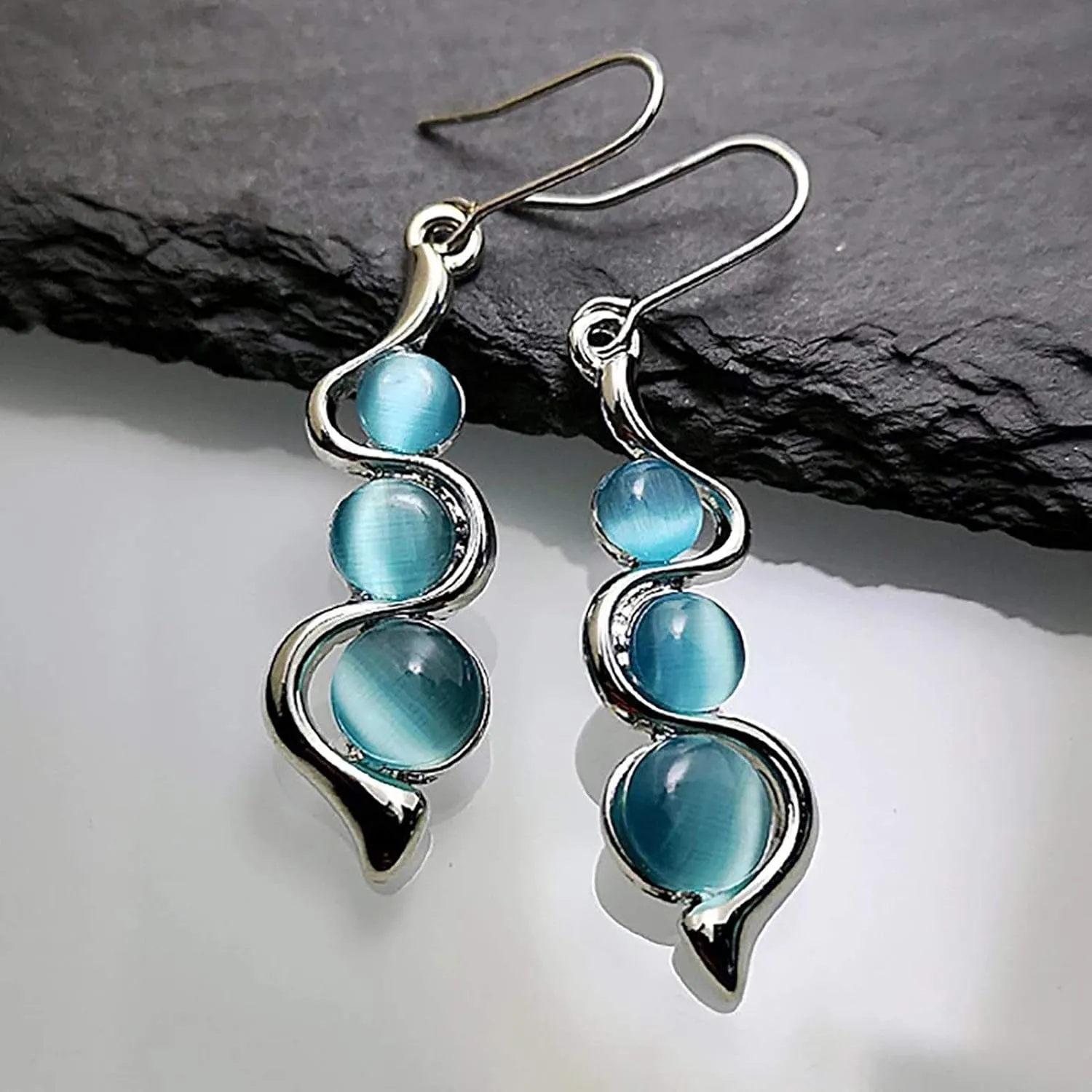 Earring Hoop Stud Drop & Dangle, Women Fashion Faux Opal Curve Shape Pendant Dangle Hook Earrings Jewelry Gift for Women Teen Girls Birthday Christmas Friends Gift