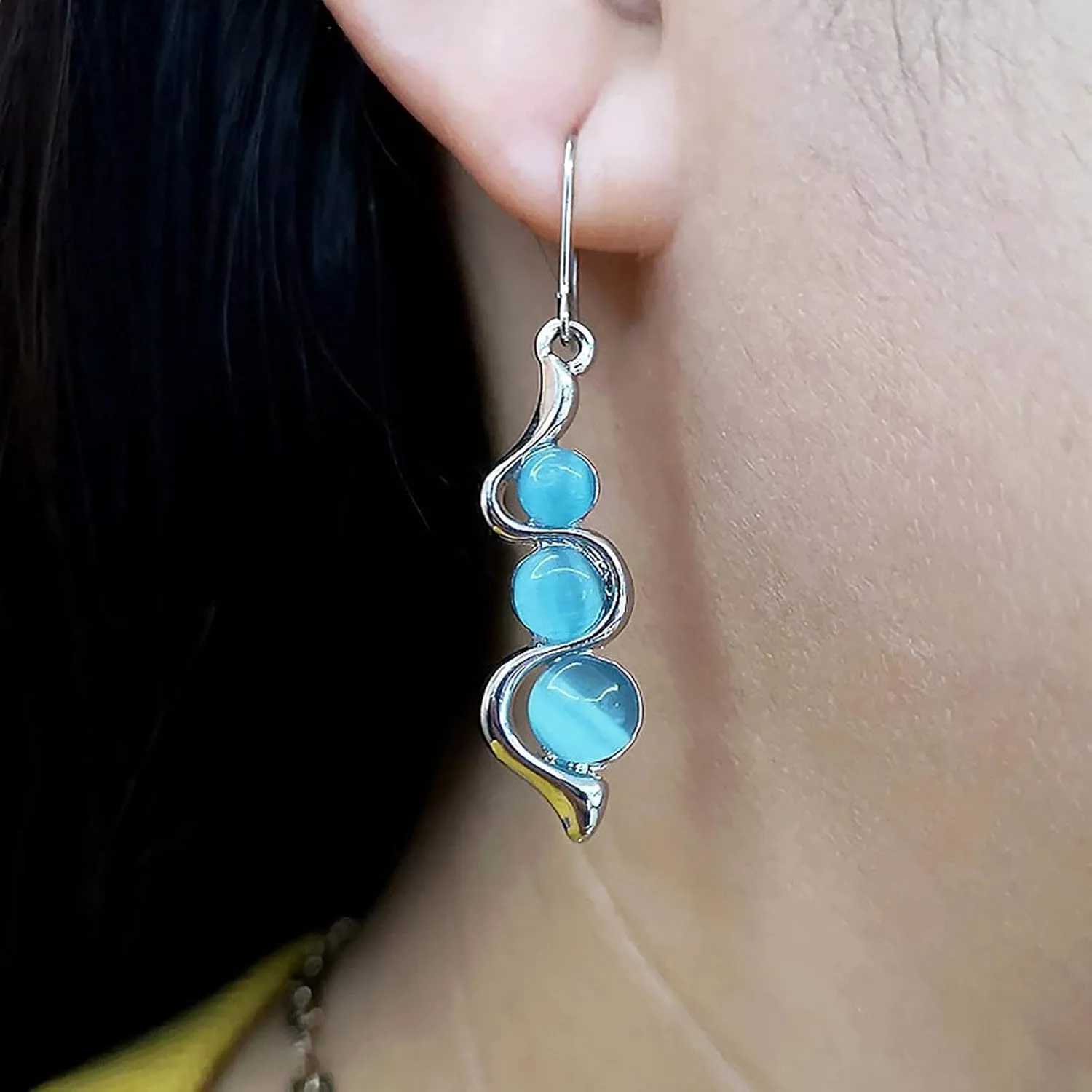 Earring Hoop Stud Drop & Dangle, Women Fashion Faux Opal Curve Shape Pendant Dangle Hook Earrings Jewelry Gift for Women Teen Girls Birthday Christmas Friends Gift