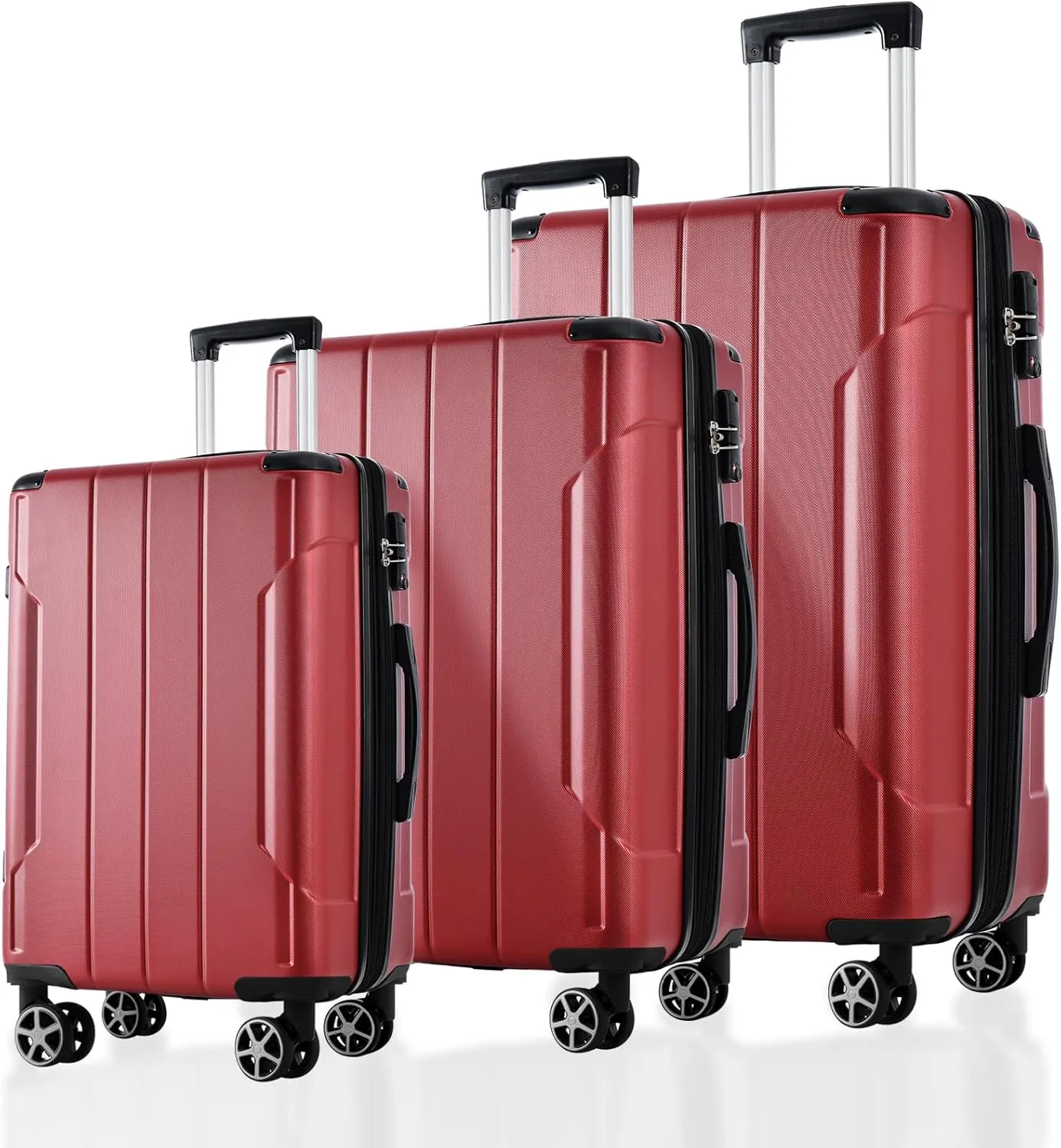 Easy Travel with Expandable Hard Shell Luggage Set, Lightweight and Durable, Three Sizes 20/24/28 inch, Red