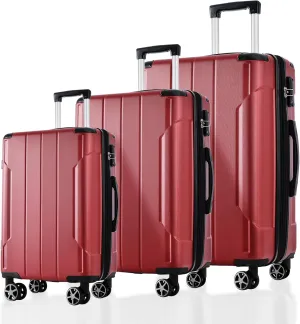 Easy Travel with Expandable Hard Shell Luggage Set, Lightweight and Durable, Three Sizes 20/24/28 inch, Red