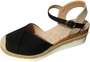 Eduavar Women's Summer Casual Wedge Lace Up Sandals, Black