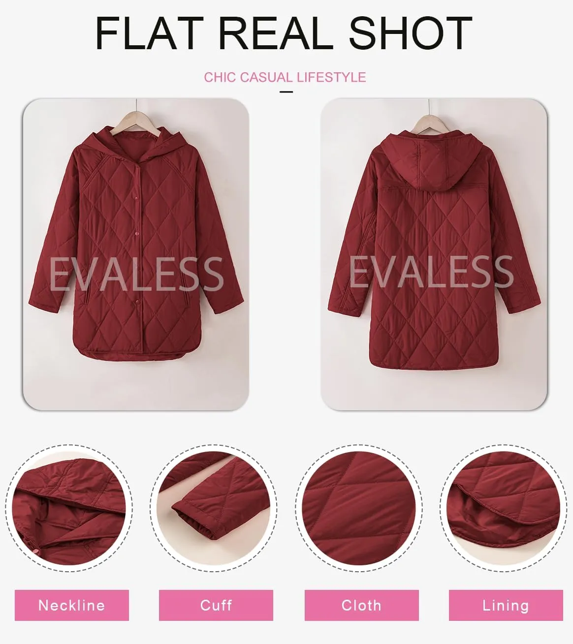 EVALESS Long Jackets for Women Fashion 2024 Winter Coat for Women Business Casual Diamond Quilted Hooded Lightweight Jackets