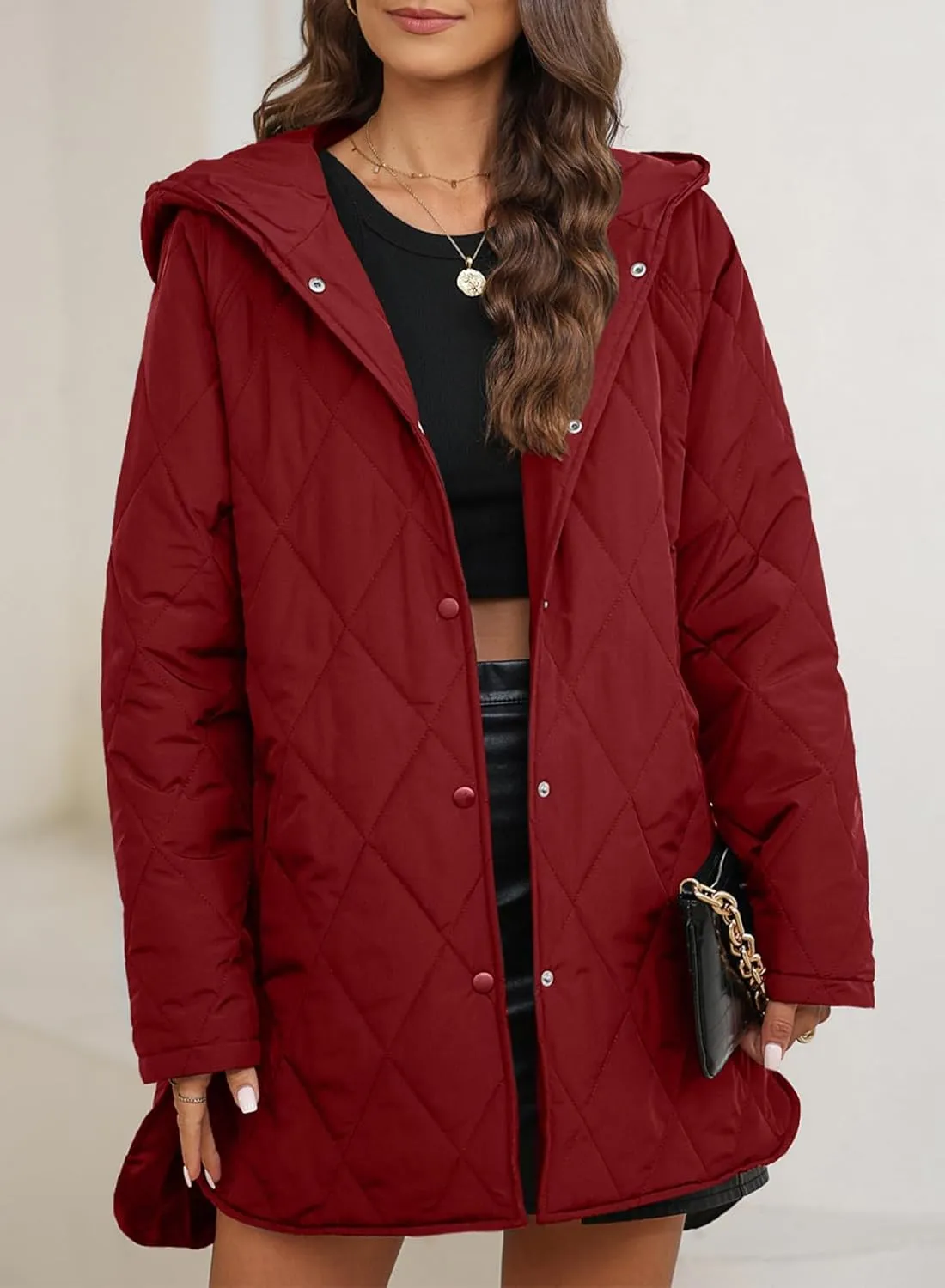 EVALESS Long Jackets for Women Fashion 2024 Winter Coat for Women Business Casual Diamond Quilted Hooded Lightweight Jackets