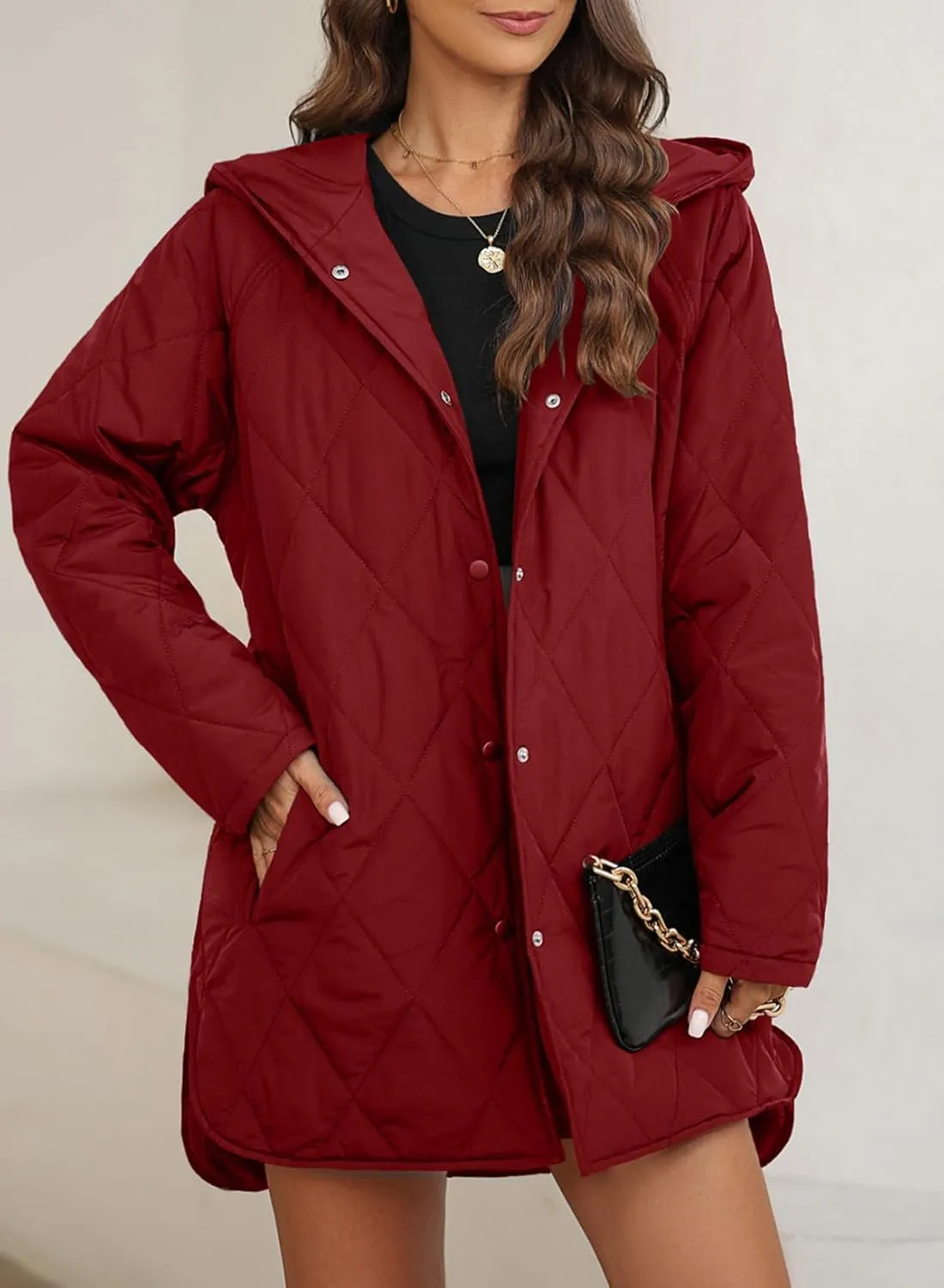 EVALESS Long Jackets for Women Fashion 2024 Winter Coat for Women Business Casual Diamond Quilted Hooded Lightweight Jackets