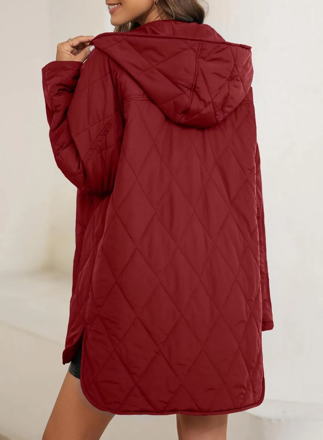 EVALESS Long Jackets for Women Fashion 2024 Winter Coat for Women Business Casual Diamond Quilted Hooded Lightweight Jackets