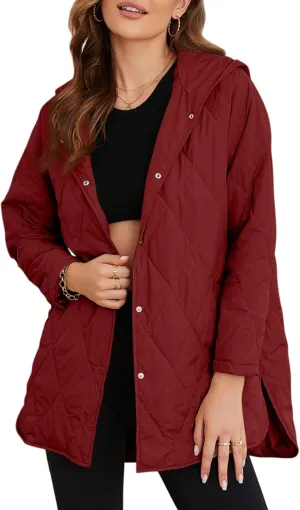 EVALESS Long Jackets for Women Fashion 2024 Winter Coat for Women Business Casual Diamond Quilted Hooded Lightweight Jackets