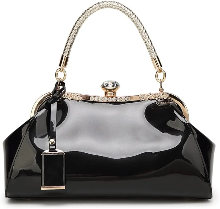 Evening Bags for Women Glossy Leather Tote Bag Clutches Mini Crossbody Shoulder Bag Vintage Purses Handbags for Bridal Party