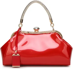 Evening Bags for Women Glossy Leather Tote Bag Clutches Mini Crossbody Shoulder Bag Vintage Purses Handbags for Bridal Party