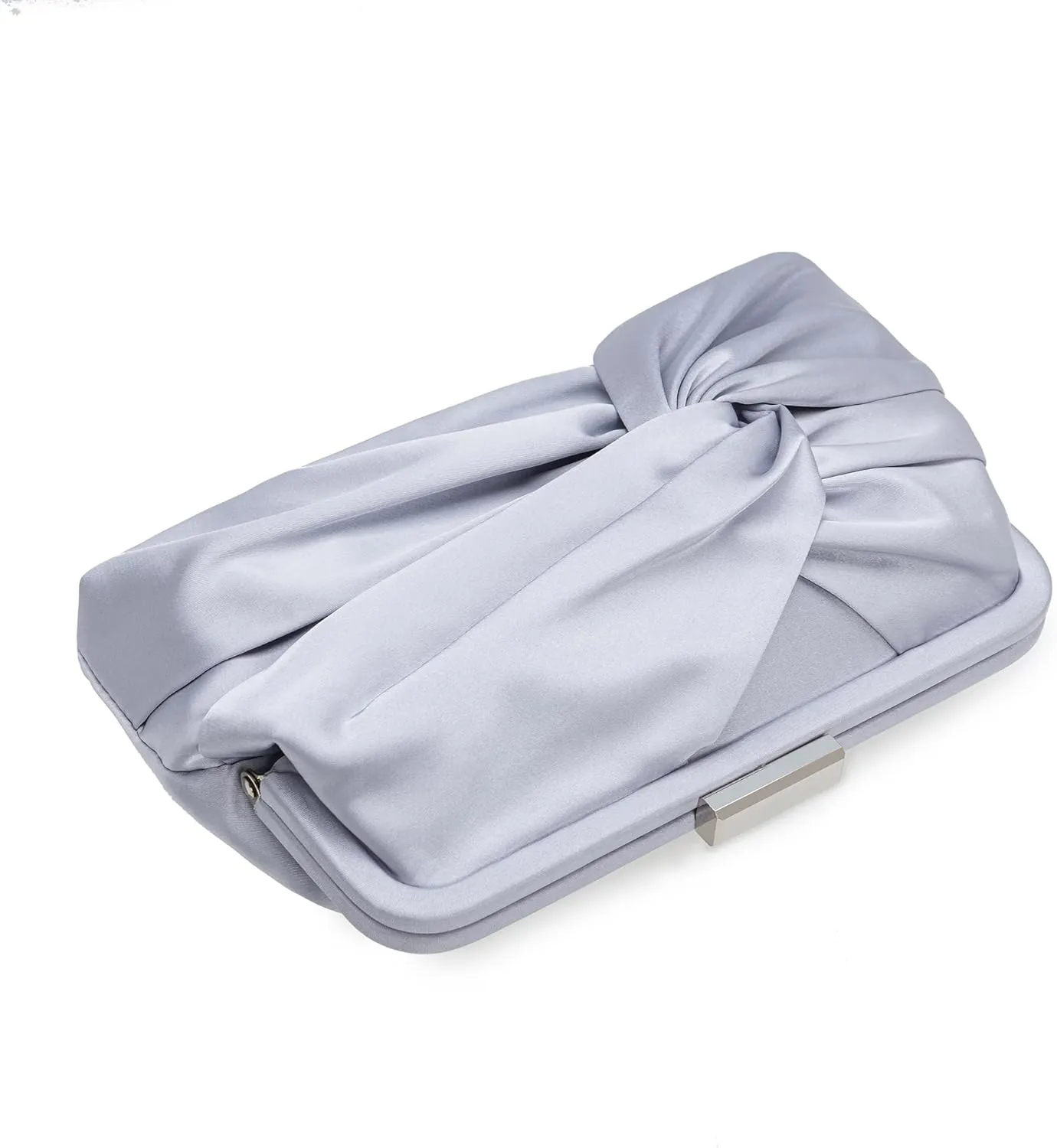 Evening Purse for Women Dressy Soft Pleated Knot Party Clutch Satin Frame Formal Handbag for Wedding/Prom/Cocktail