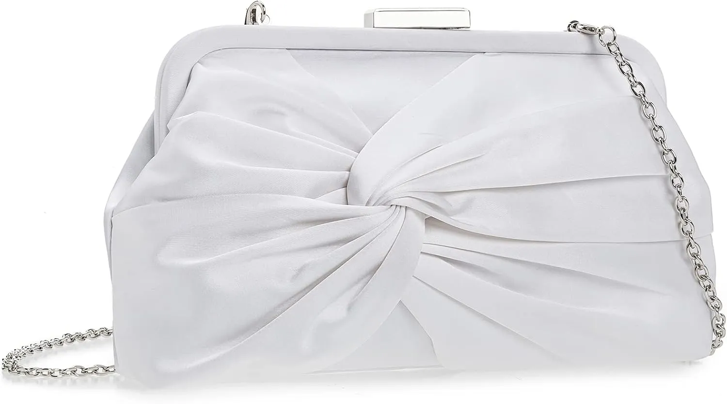 Evening Purse for Women Dressy Soft Pleated Knot Party Clutch Satin Frame Formal Handbag for Wedding/Prom/Cocktail