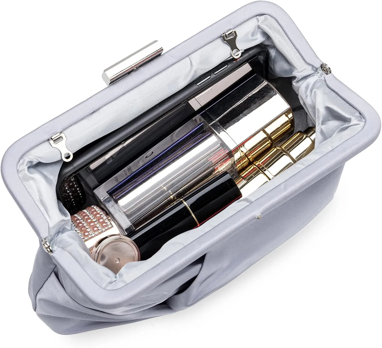Evening Purse for Women Dressy Soft Pleated Knot Party Clutch Satin Frame Formal Handbag for Wedding/Prom/Cocktail