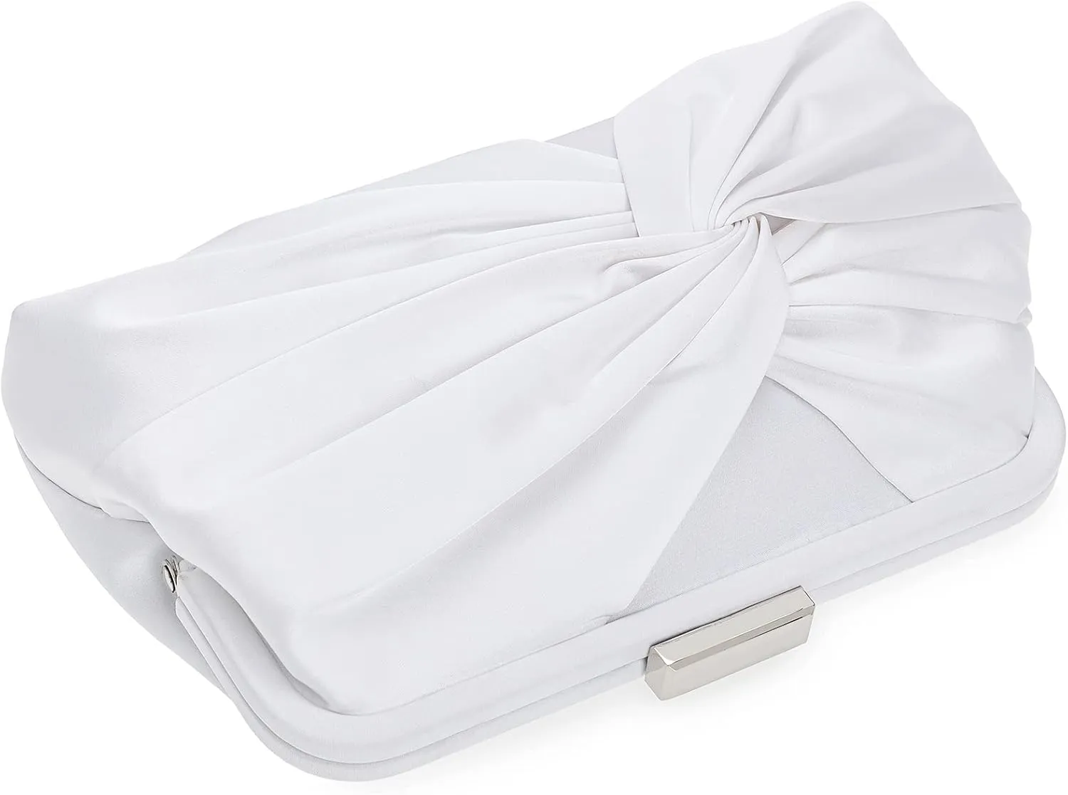 Evening Purse for Women Dressy Soft Pleated Knot Party Clutch Satin Frame Formal Handbag for Wedding/Prom/Cocktail