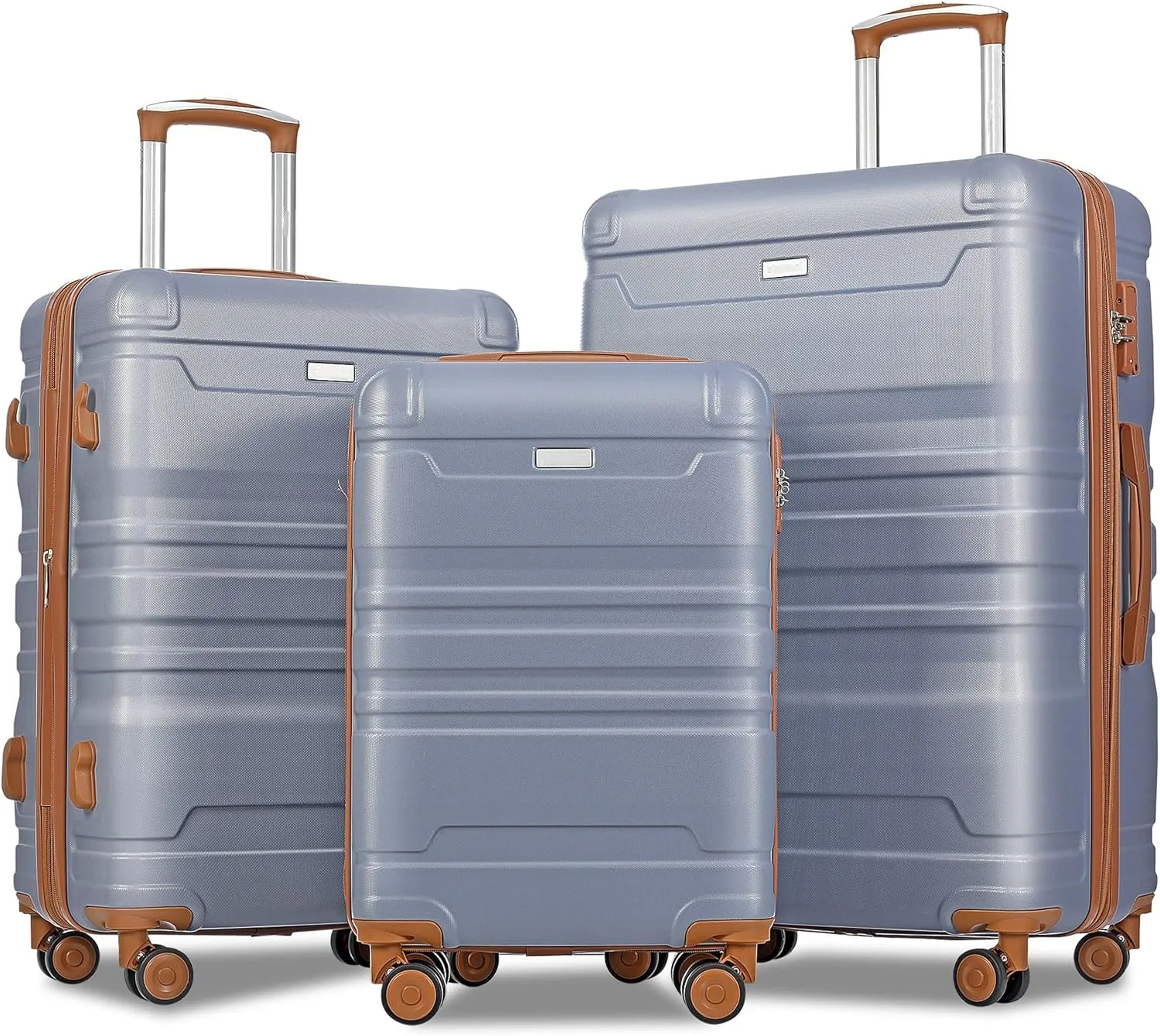 Expandable ABS Hardshell Luggage Set, Lightweight and Durable Spinner Suitcase, 3-Piece Set with 20'', 24'', 28'', Blue