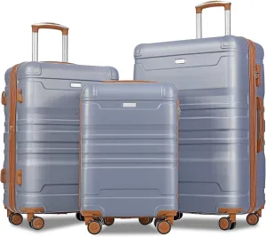 Expandable ABS Hardshell Luggage Set, Lightweight and Durable Spinner Suitcase, 3-Piece Set with 20'', 24'', 28'', Blue