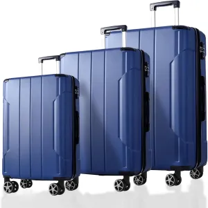 Expandable Hard Shell Suitcase Set for Travel, Lightweight and Durable, Includes 20/24/28-Inch Sizes, Blue