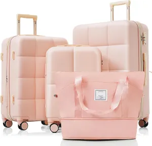 Expandable Luggage Set with USB Port for Travel, Lightweight and Durable Hard Shell Suitcase, 20-inch Pink