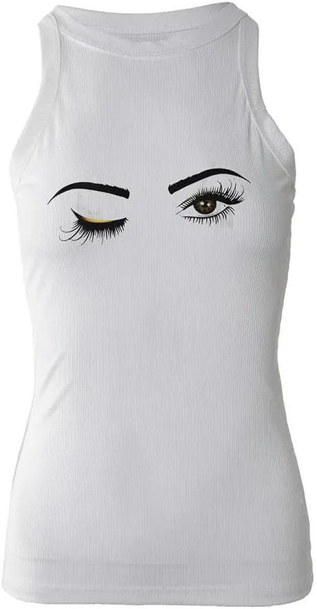 Eyelash Print Casual Tank Top Tops for Women Vests Ladies Summer Tops Vest Tops