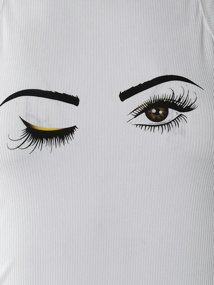 Eyelash Print Casual Tank Top Tops for Women Vests Ladies Summer Tops Vest Tops