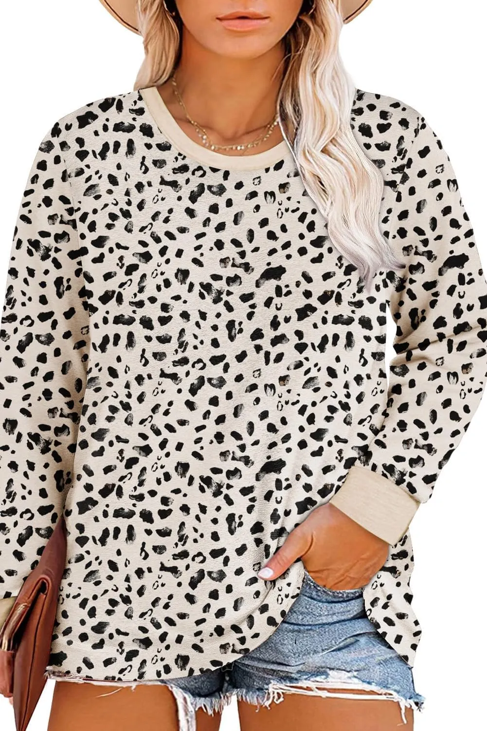 Eytino Plus Size Tops for Women Short Sleeve Crew Neck Polka Dot Print Casual Summer Loose Tee Shirts(1X-5X)