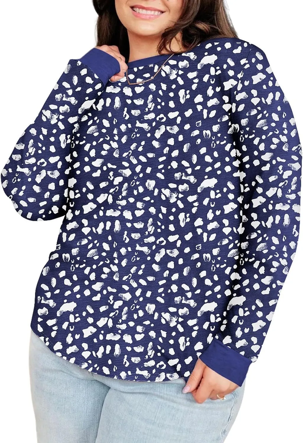 Eytino Plus Size Tops for Women Short Sleeve Crew Neck Polka Dot Print Casual Summer Loose Tee Shirts(1X-5X)