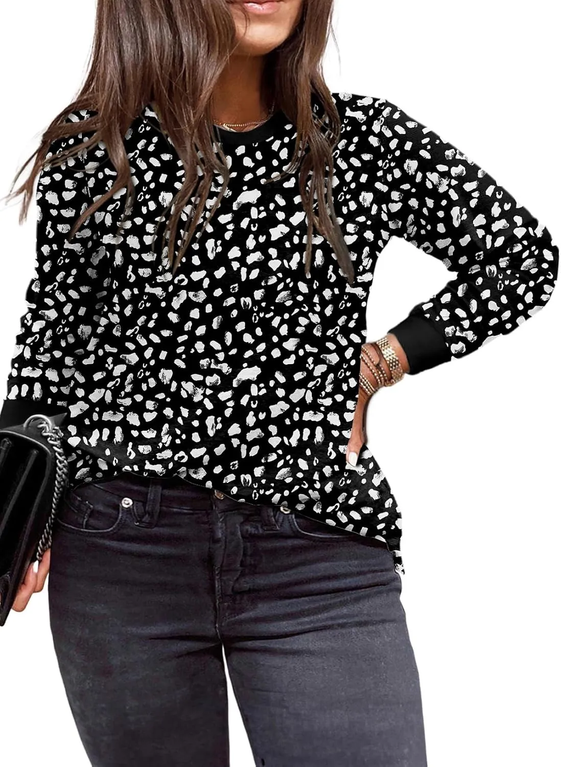 Eytino Plus Size Tops for Women Short Sleeve Crew Neck Polka Dot Print Casual Summer Loose Tee Shirts(1X-5X)
